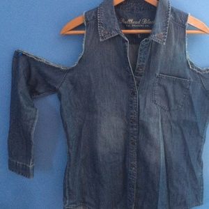Denim cold shoulder top